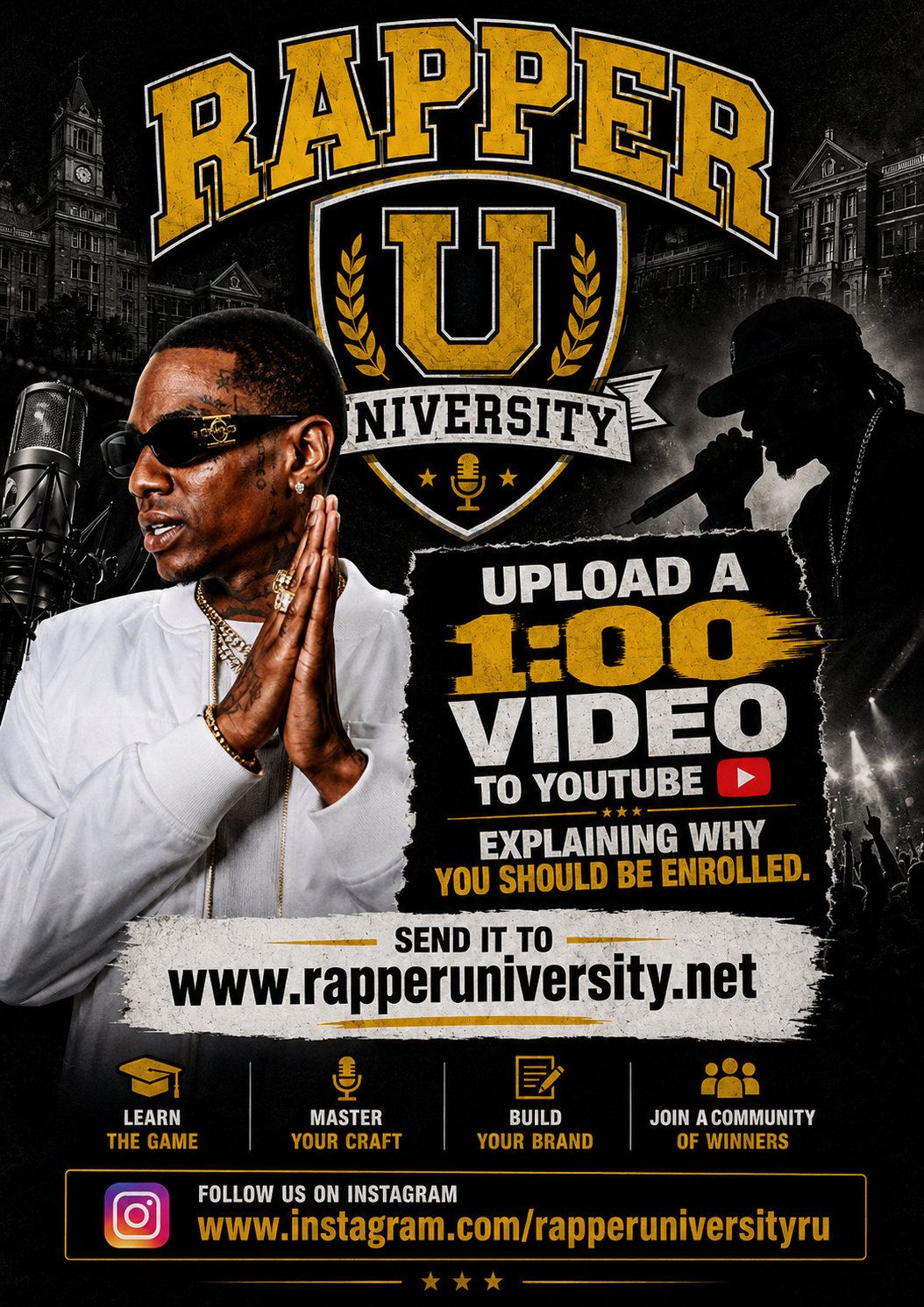 Upload a 1:00 video to YouTube for Rapper University